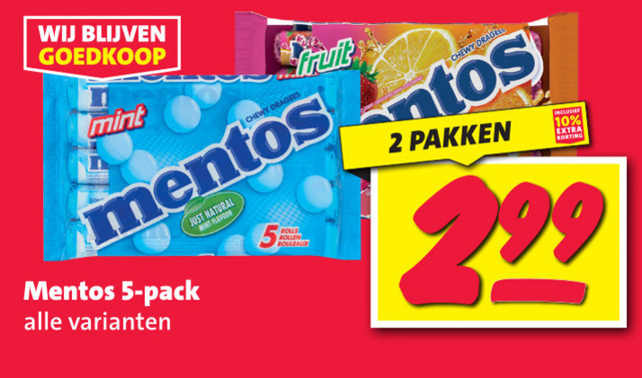 mentos snoep 2 5 10 mint chewy dragees fruit pack just natural flavour rolls rouleaux pakken folder aanbieding bij Nettorama Mentos snoep folder aanbieding bij Nettorama - details