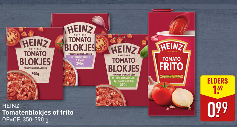 Heinz   tomatenpuree, tomatenblokjes folder aanbieding bij  Aldi - details