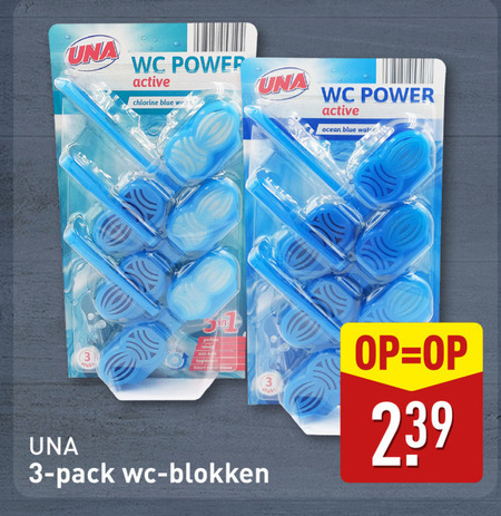 una toiletblok 3 wc power active chlorine blue ocean water pack blokken folder aanbieding bij Aldi Una toiletblok folder aanbieding bij Aldi - details