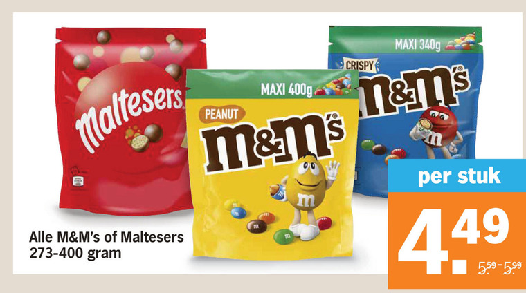 m en ms maltesers chocoladepindas chocolade peanut maxi crispy stuk folder aanbieding bij Albert Heijn Maltesers chocoladepindas, chocolade folder aanbieding bij Albert Heijn - details