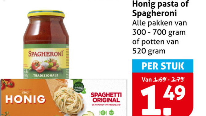 Honig   spaghetti, pasta folder aanbieding bij  Hoogvliet - details