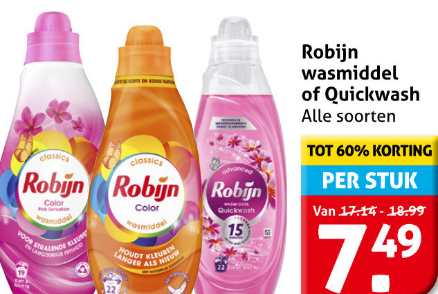 Robijn   wasmiddel folder aanbieding bij  Hoogvliet - details