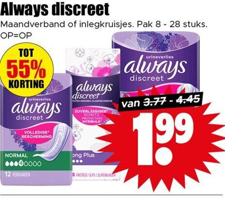 Always   inlegkruisjes, maandverband folder aanbieding bij  Dirk - details