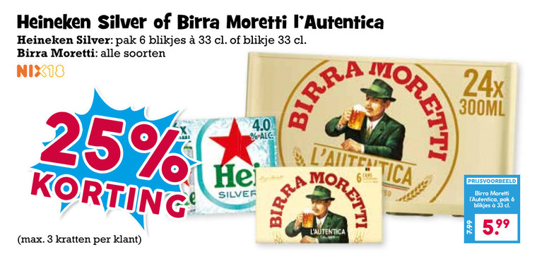 Birra Moretti   krat bier, blikje bier folder aanbieding bij  Boons&nbsp;Markt - details