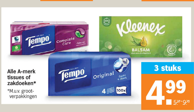Tempo   tissue, zakdoek folder aanbieding bij  Albert&nbsp;Heijn - details
