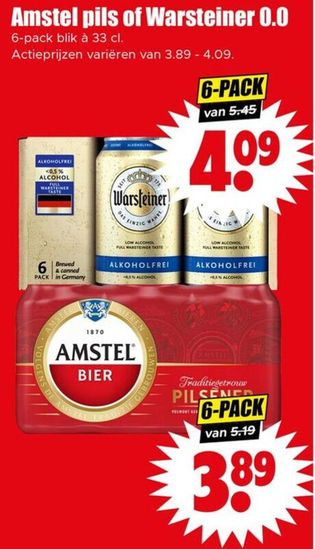 Amstel   blikje bier, alcoholvrij bier folder aanbieding bij  Dirk - details