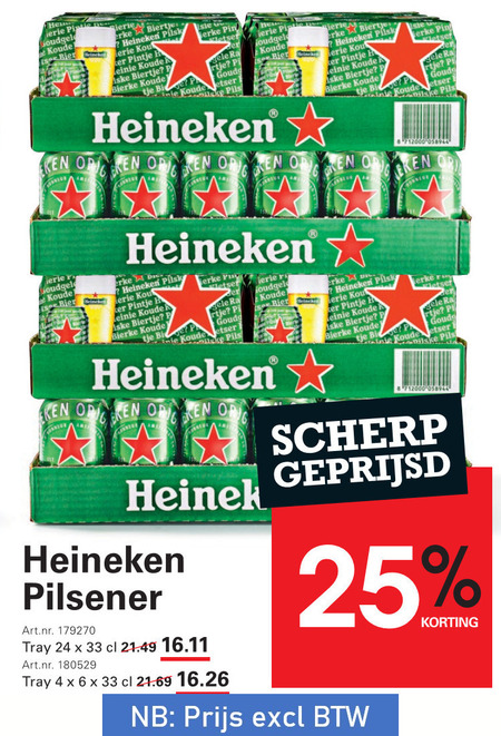 heineken blikjes bier 1 4 6 24 25 33 kou koude b biertje isle pils open goude r pilsener tray scherp geprijsd folder aanbieding bij Sligro Heineken blikje bier folder aanbieding bij Sligro - details