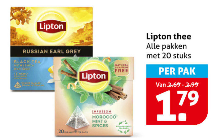 lipton thee 20 russian earl grey black tea with lemon from spain nero limoni natural caffeine free pakken stuks pak 17 bags infusion morocco mint spices folder aanbieding bij Hoogvliet Lipton thee folder aanbieding bij Hoogvliet - details
