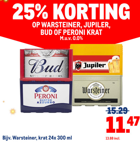 bud jupiler warsteiner krat bier 24 25 100 300 peroni trade america king beers qualita nastro azzurro seit das einzig wahre familientradition ml folder aanbieding bij Makro Bud krat bier folder aanbieding bij Makro - details