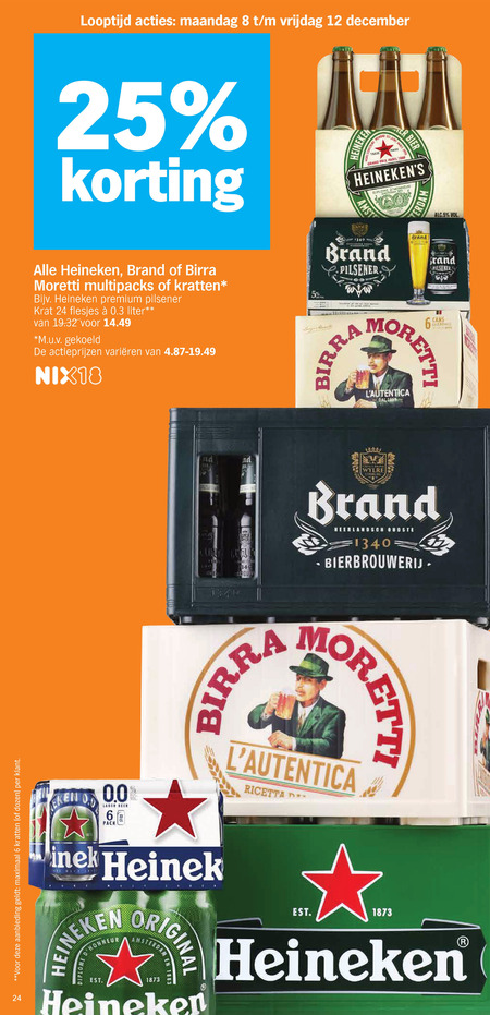 heineken birra moretti brand 0.0 krat bier 6 8 12 24 25 looptijd maandag vrijdag december trade paris r grand diplome multipacks kratten premium pilsener liter m.u.v gekoeld varieeren nix18 rand 1 www and wylre neerlandsch bierbrouwerij brouwer 00 beer pack aanbieding maximaal dozen honneur ricetta origin folder aanbieding bij Albert Heijn Birra Moretti krat bier folder aanbieding bij Albert Heijn - details