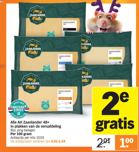 zaanlander kaasplakken 2 100 natuur boer 48 versafdeling jong belegen actieprijs kilo varieeren folder aanbieding bij Albert Heijn Zaanlander kaasplakken folder aanbieding bij Albert Heijn - details