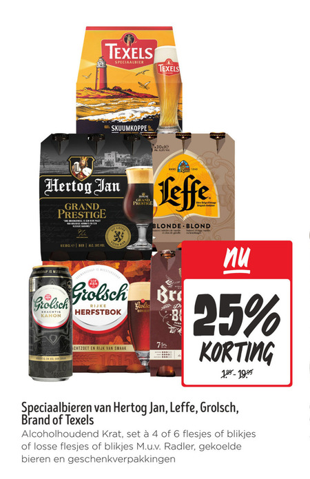 brand hertog jan grolsch leffe speciaalbieren krat bier 4 6 10 25 texels speciaalbier grand prestige kroonjuweel rijk palet kruidige karamel briar abdijbier blonde blond vanille clou subtiel vleugje meesters kanon meesterschap rijke herfstbok b blikjes radler bieren geschenkverpakkingen folder aanbieding bij Jumbo Brand speciaalbier, krat bier folder aanbieding bij Jumbo - details