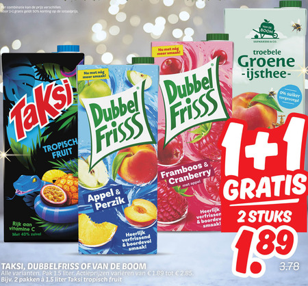 Dubbelfrisss   fruitdrank folder aanbieding bij  Dekamarkt - details