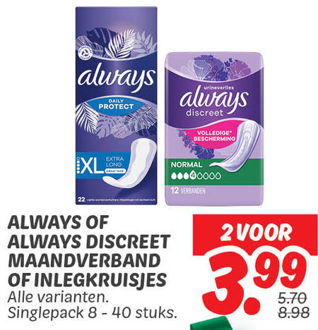 Always   inlegkruisjes, maandverband folder aanbieding bij  Dekamarkt - details