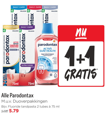 paradontax tandpasta mondwater 1 2 daily care des expert active repair tandvlees whitening parodontax ultra clean 75ml tax new gum health mouthwash actively bacteria fresh mint alcohol duoverpakkingen fluoride tubes ml folder aanbieding bij Jumbo Paradontax tandpasta, mondwater folder aanbieding bij Jumbo - details