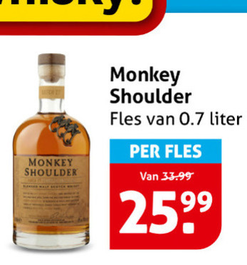 Monkey Shoulder   whisky folder aanbieding bij  Hoogvliet - details