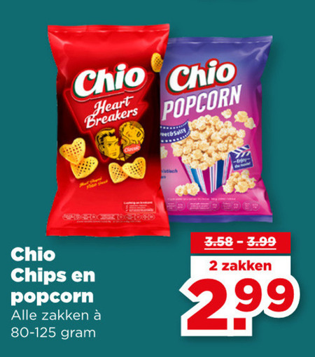 Chio   popcorn, chips folder aanbieding bij  Plus - details