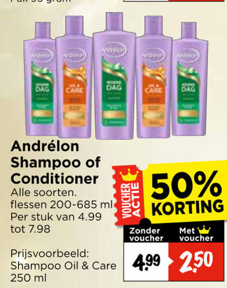 andrelon shampoo conditioner 50 250 marion dag care soorten flessen ml stuk voucher oil 2 folder aanbieding bij Vomar Andrelon conditioner, shampoo folder aanbieding bij Vomar - details