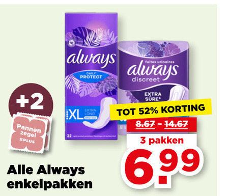 Always   maandverband, inlegkruisjes folder aanbieding bij  Plus - details