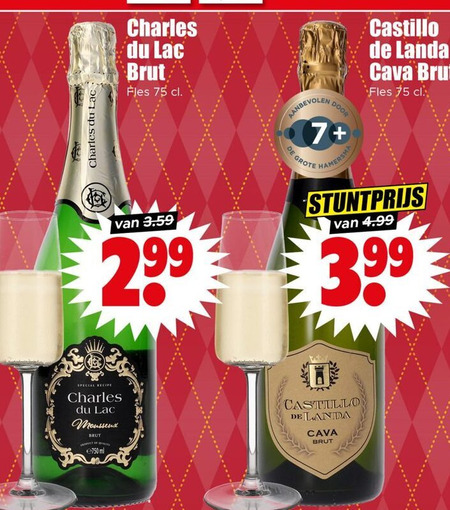 champagne sparkling wijn charles du brut fles 7 hamers castillo cava 3.99 recipe ml folder aanbieding bij Dirk