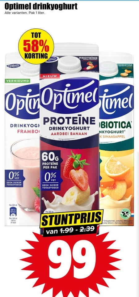 Optimel   drinkyoghurt folder aanbieding bij  Dirk - details