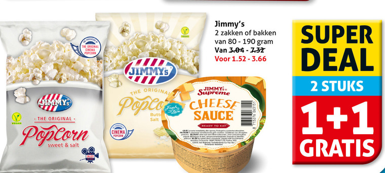 jimmys   popcorn folder aanbieding bij  Hoogvliet - details