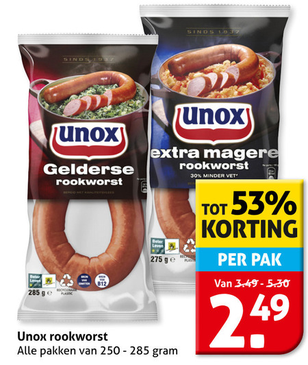 Unox   rookworst folder aanbieding bij  Hoogvliet - details