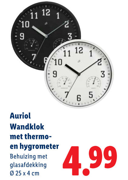 Auriol   hygrometer, wandklok folder aanbieding bij  Lidl - details