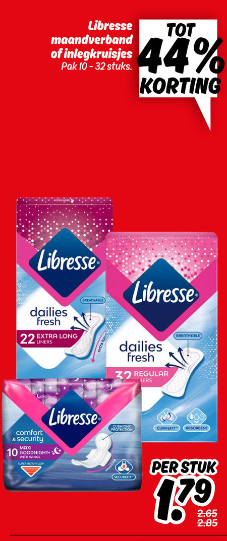 Libresse   inlegkruisjes, maandverband folder aanbieding bij  Dekamarkt - details