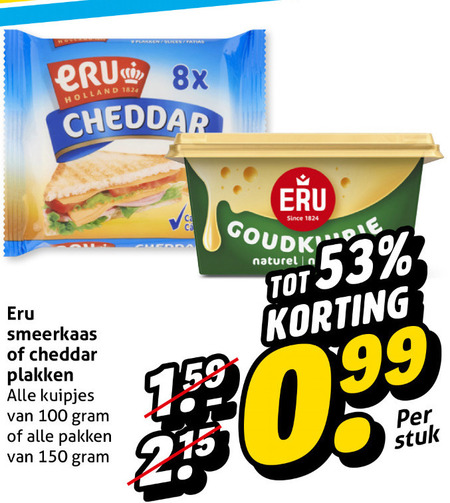 Eru   smeerkaas, cheddar folder aanbieding bij  Hoogvliet - details