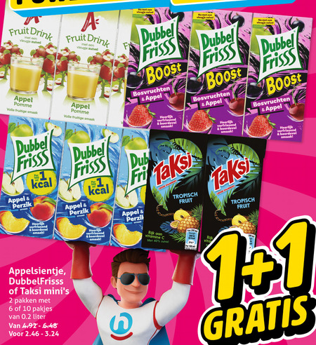 Dubbelfrisss   fruitdrank folder aanbieding bij  Hoogvliet - details