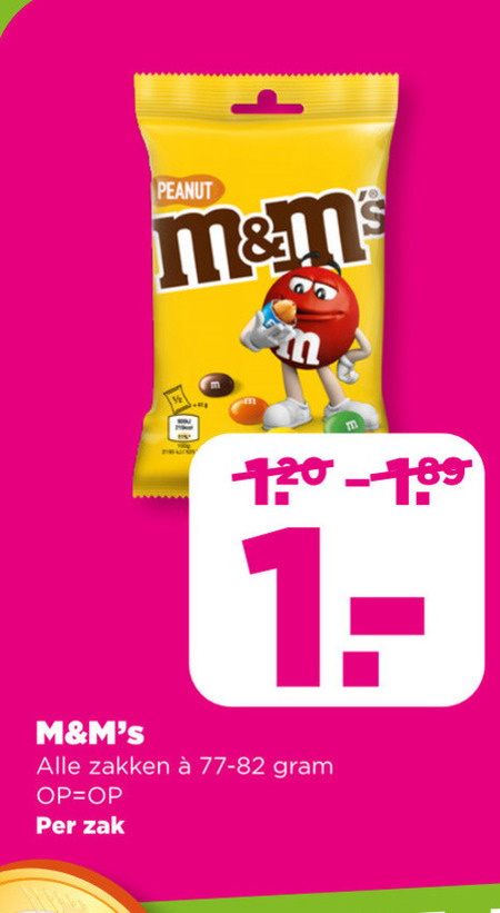 M en Ms   chocoladepindas folder aanbieding bij  Plus - details
