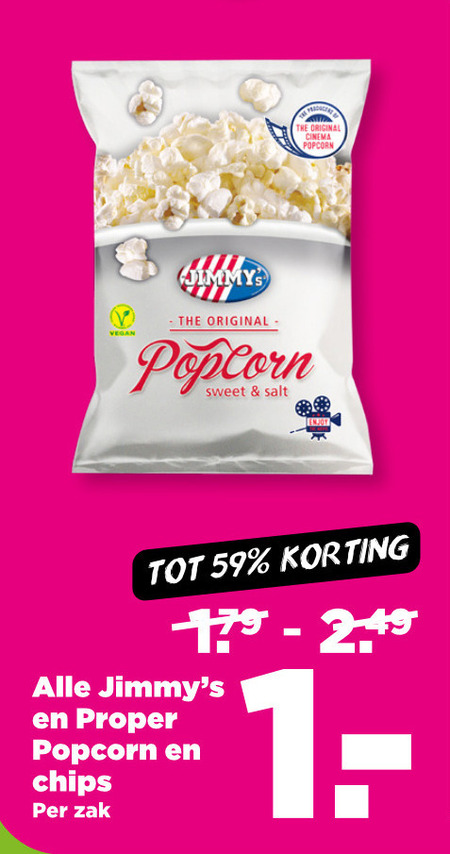jimmys   chips, popcorn folder aanbieding bij  Plus - details