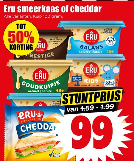 Eru   cheddar, smeerkaas folder aanbieding bij  Dirk - details