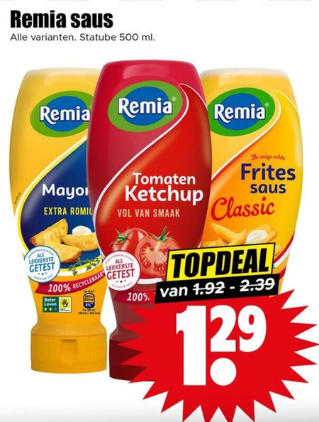 Remia   tomatenketchup, mayonaise folder aanbieding bij  Dirk - details