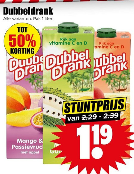 Dubbeldrank   fruitdrank folder aanbieding bij  Dirk - details