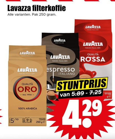 lavazza koffie 100 250 filterkoffie pak torino italia 5 10 qualita arabica for coffee rossa espresso italiano ground ge folder aanbieding bij Dirk Lavazza koffie folder aanbieding bij Dirk - details