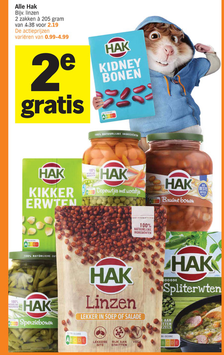Hak   groenteconserven, bonen folder aanbieding bij  Albert&nbsp;Heijn - details