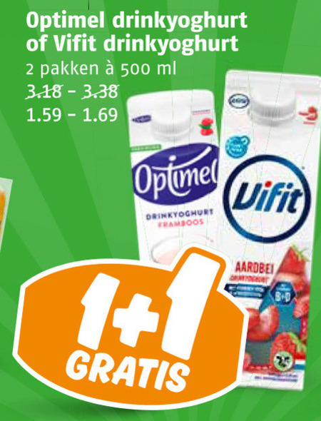 Optimel   drinkyoghurt folder aanbieding bij  Poiesz - details