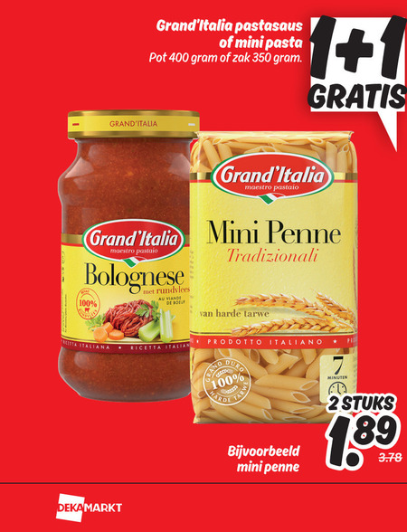 Grand Italia   pasta, pastasaus folder aanbieding bij  Dekamarkt - details
