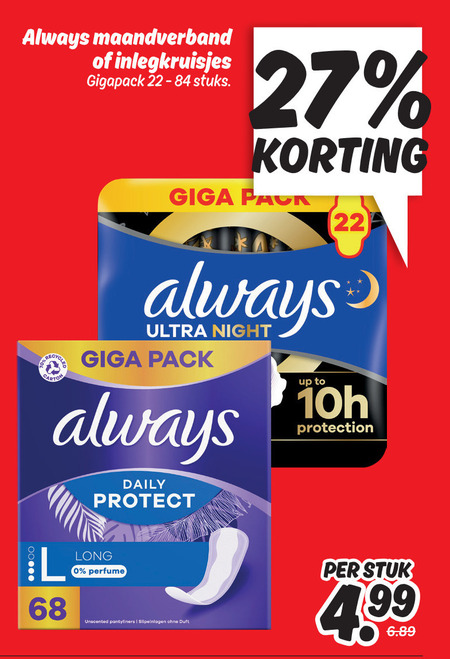 Always   maandverband, inlegkruisjes folder aanbieding bij  Dekamarkt - details