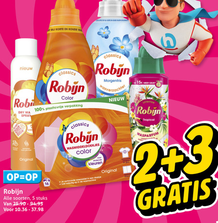 Robijn   wasverzachter, wasmiddel folder aanbieding bij  Hoogvliet - details