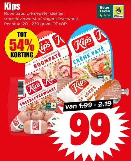 Kips   leverworst, pate folder aanbieding bij  Dirk - details