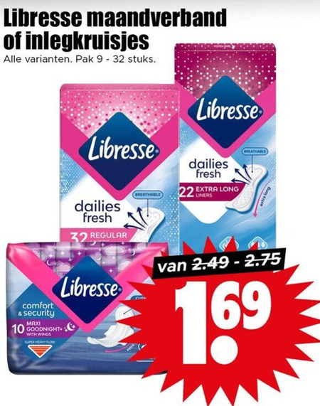 Libresse   inlegkruisjes, maandverband folder aanbieding bij  Dirk - details