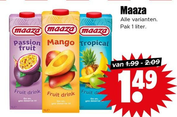 Maaza   fruitdrank folder aanbieding bij  Dirk - details