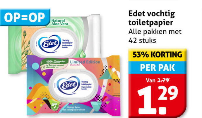 Edet   vochtig toiletpapier folder aanbieding bij  Hoogvliet - details