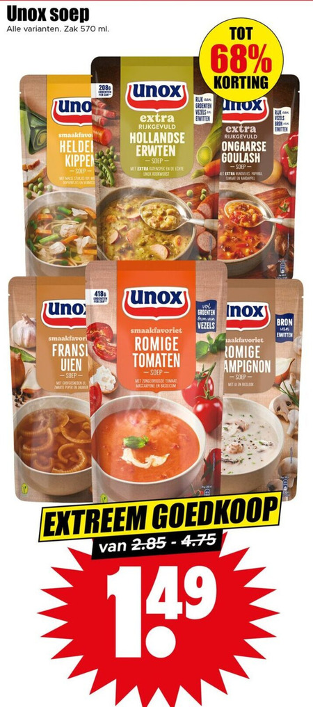 Unox   soep folder aanbieding bij  Dirk - details