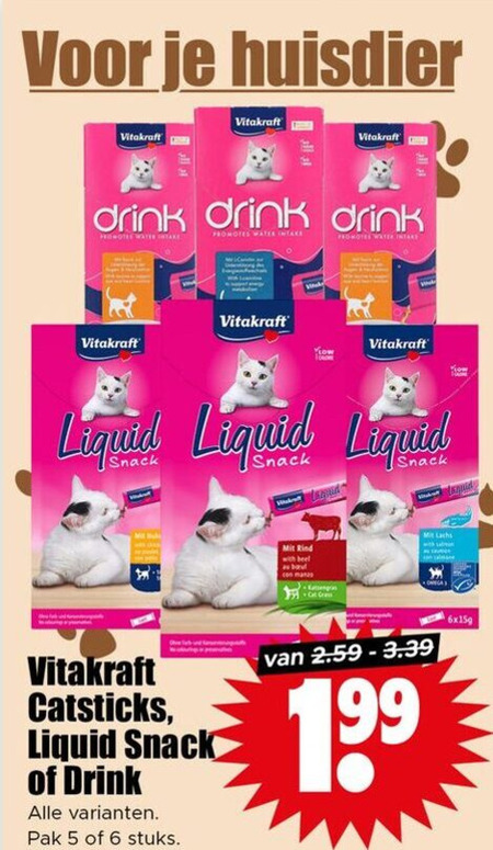 Vitakraft   kattensnacks, kattenvoer folder aanbieding bij  Dirk - details