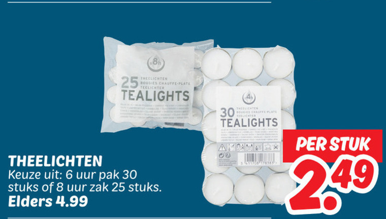 theelichten 6 8 25 30 bougies chauffeur tealights uur pak stuks zak elders stuk 2 folder aanbieding bij Dekamarkt