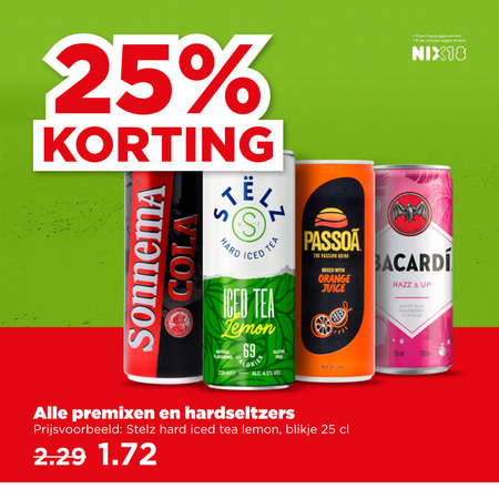mixdrank hard seltzer 5 18 25 69 250 cola sonnema stel tea iced natural calories passoa passion drink mixed with orange juice jo jaar alcohol nix18 bacardi razz up white rum raspberry flavour gluten free premixen lemon blikje folder aanbieding bij Plus